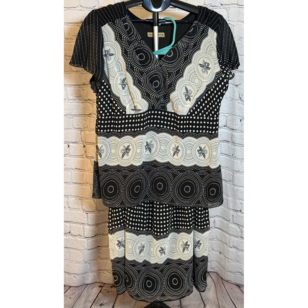 Vintage Notations Womens Black White Polka Dot Geometric Skirt Set XL
